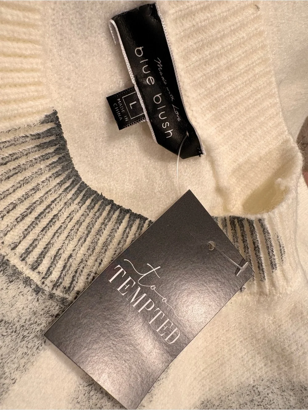 Tempted (blue blush label) Cream Ribbed Crew Neck Top
